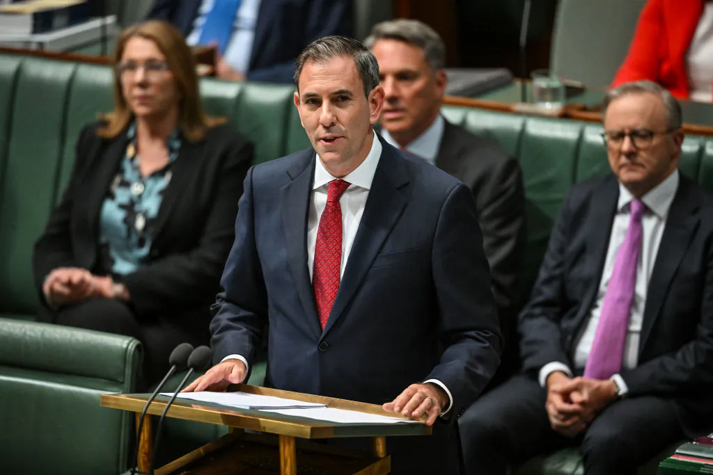 Australia’s Treasurer Jim Chalmers delivers his budget speech at Parliament House in Canberra, Australia on May 14, 2024. (Tracey Nearmy/Getty Images)