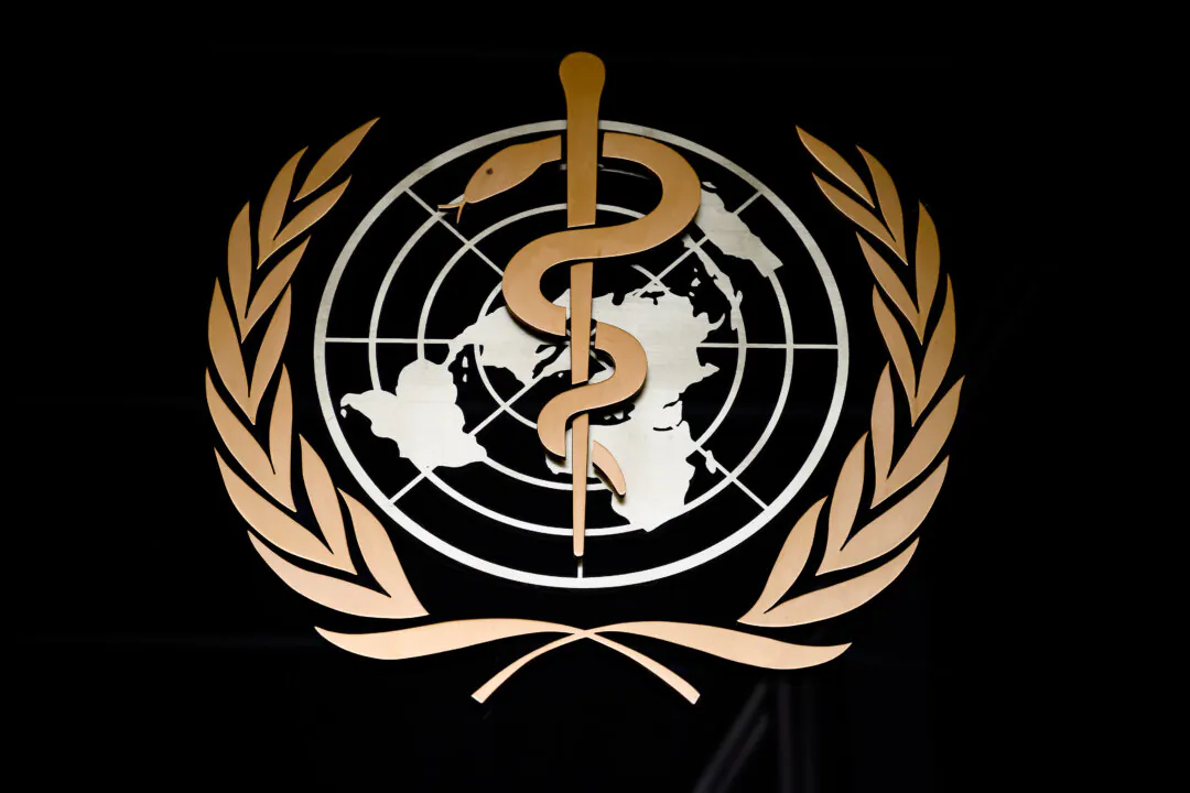 The World Health Organization (WHO) logo is seen at the entrance of its headquarters in Geneva, Switzerland, on March 9, 2020. (Fabrice Coffrini/AFP via Getty Images)
