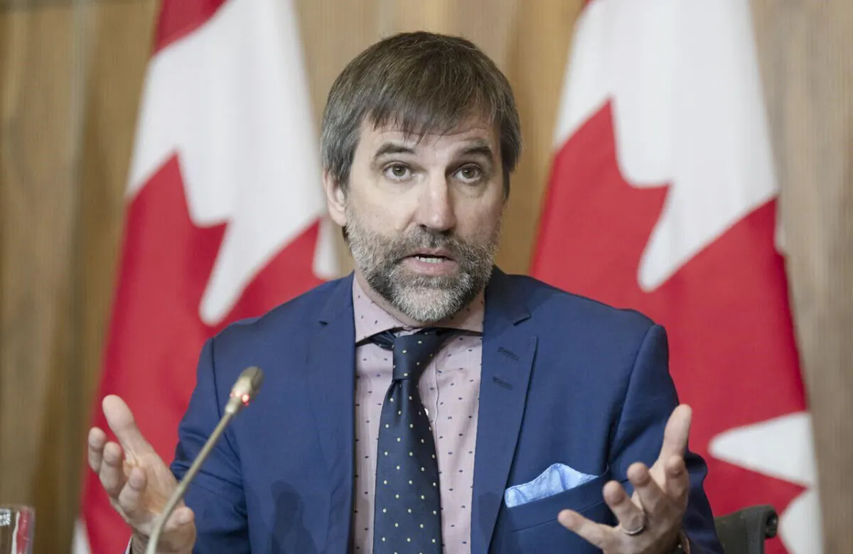 Minister of Environment and Climate Change Steven Guilbeault lresponds to a question during a news conference in Ottawa on June 14, 2023. (Adrian Wyld/The Canadian Press)