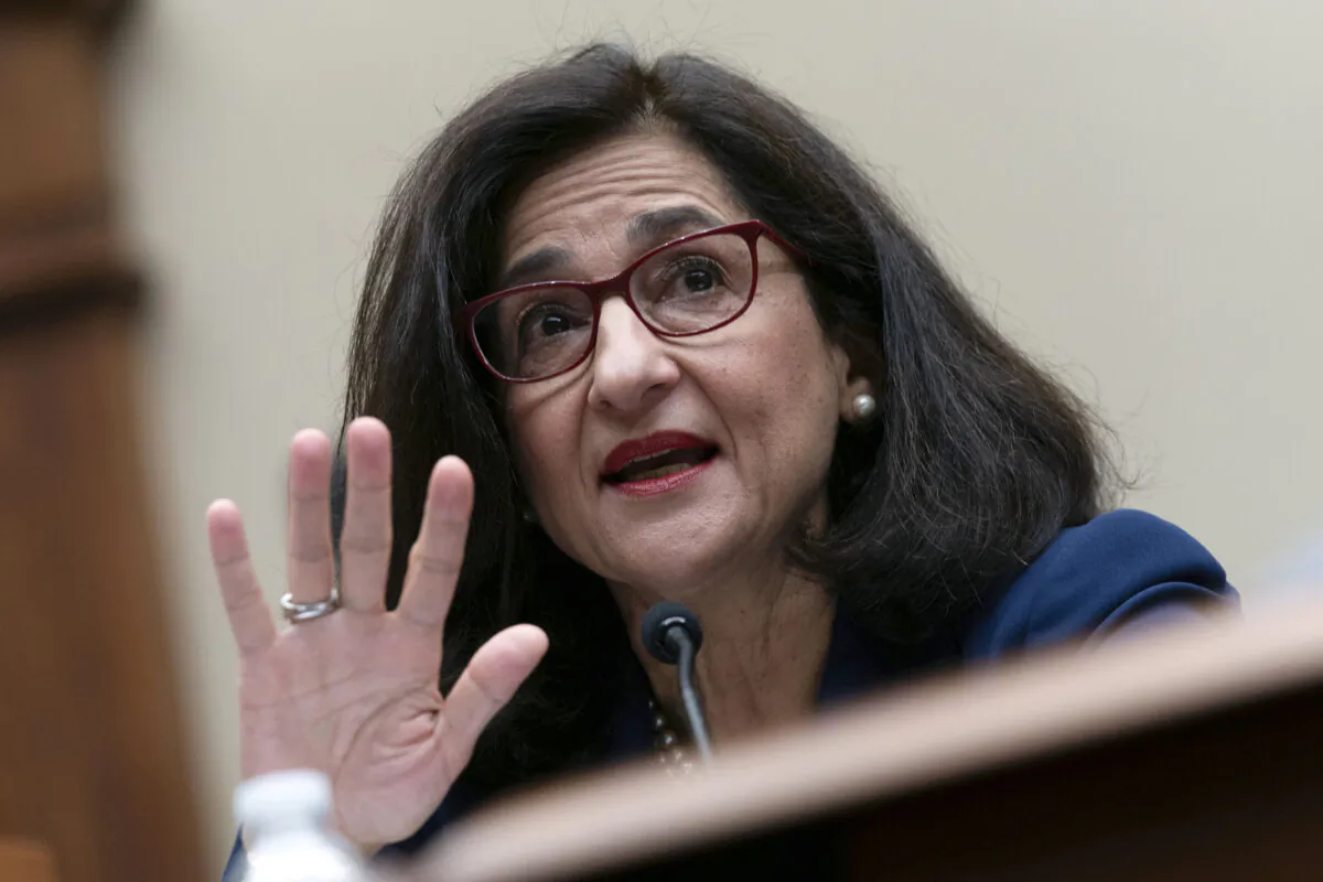 Columbia University President Nemat (Minouche) Shafik testifies before the House Committee on Education and the Workforce hearing on "Columbia in Crisis: Columbia University's Response to Antisemitism" on Capitol Hill in Washington on April 17, 2024. (Jose Luis Magana/AP Photo)
