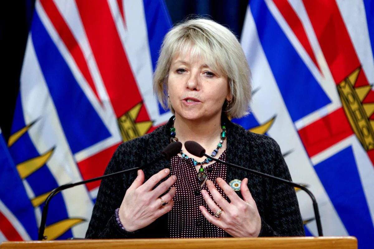 Provincial Health Officer Dr. Bonnie Henry speaks in the press theatre at the legislature in Victoria, B.C., on March 10, 2022. (The Canadian Press/Chad Hipolito)
