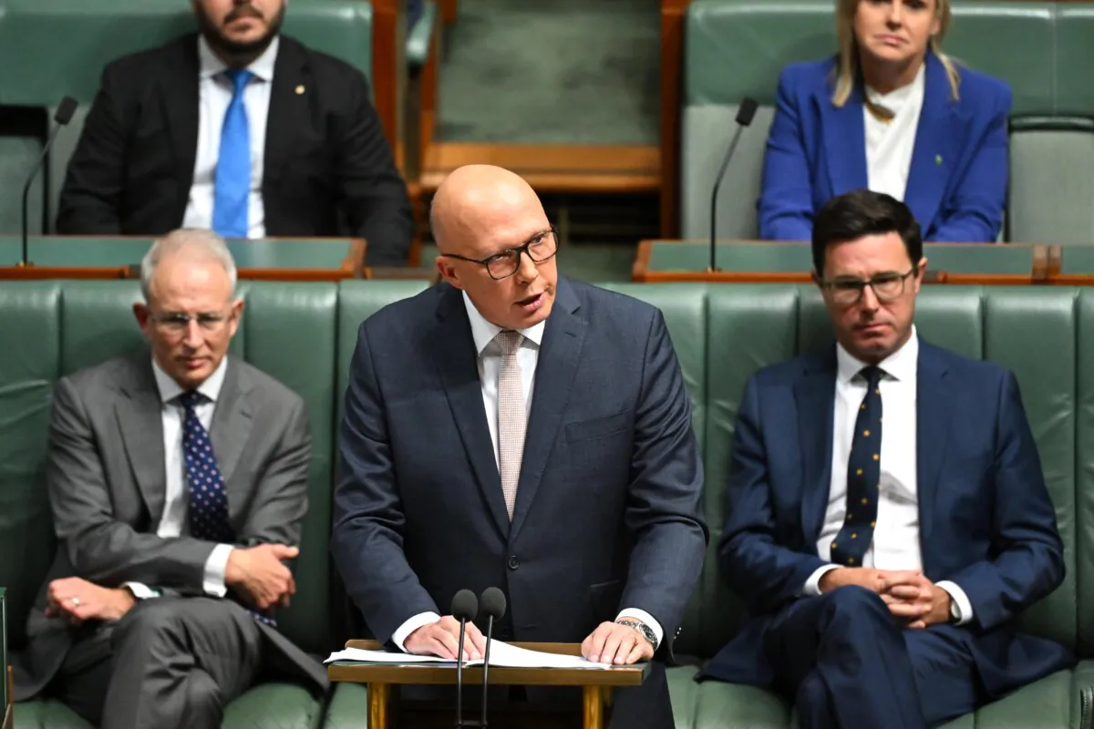 Australian Opposition Leader Peter Dutton delivers his 2024-25 Budget Reply speech in the House of Representatives, Parliament House in Canberra, Australia on May 16, 2024. (AAP Image/Lukas Coch) 