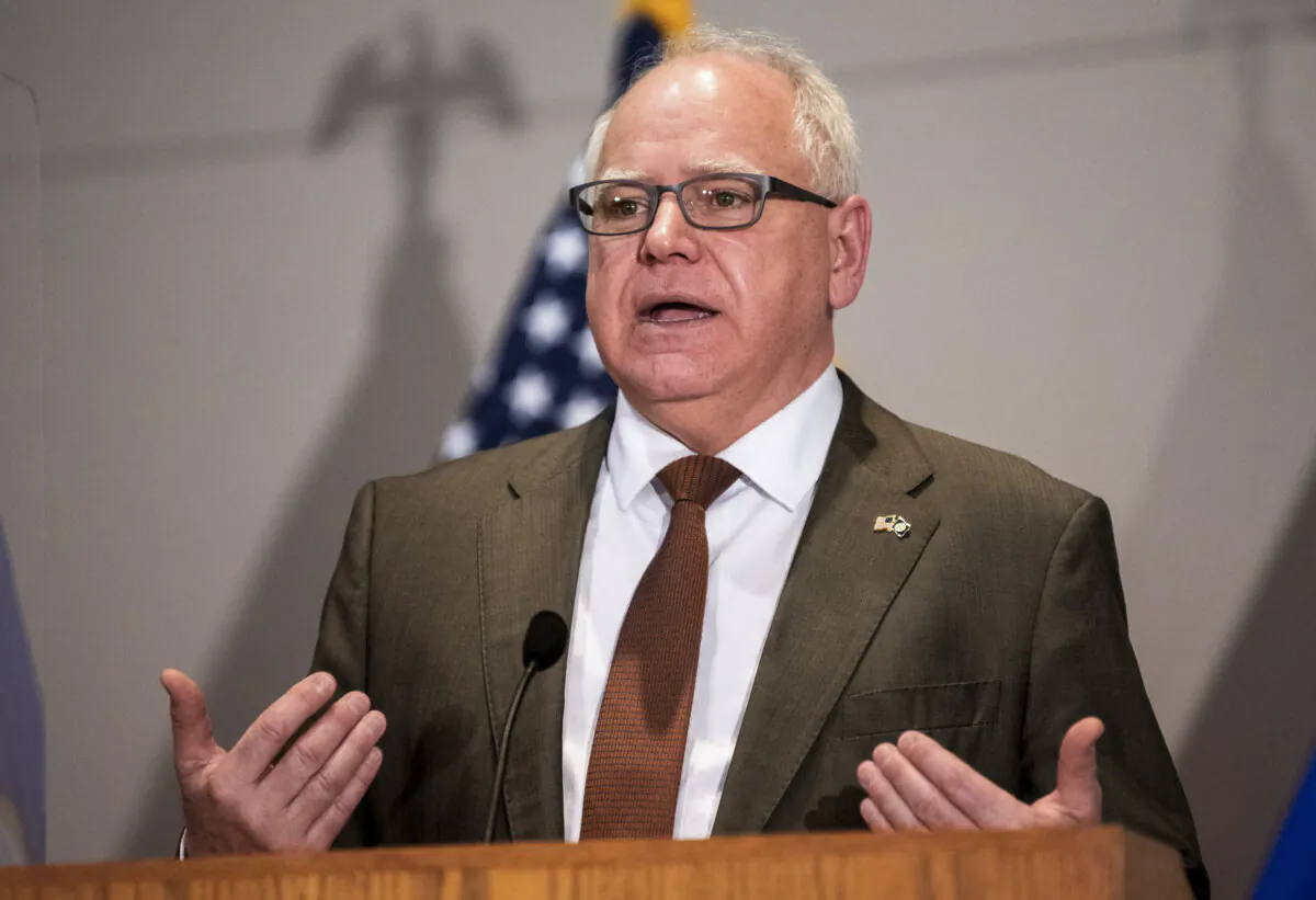 Minnesota Gov. Tim Walz speaks during a press conference in St. Paul, Minn., on April 19, 2021. (Stephen Maturen/Getty Images)