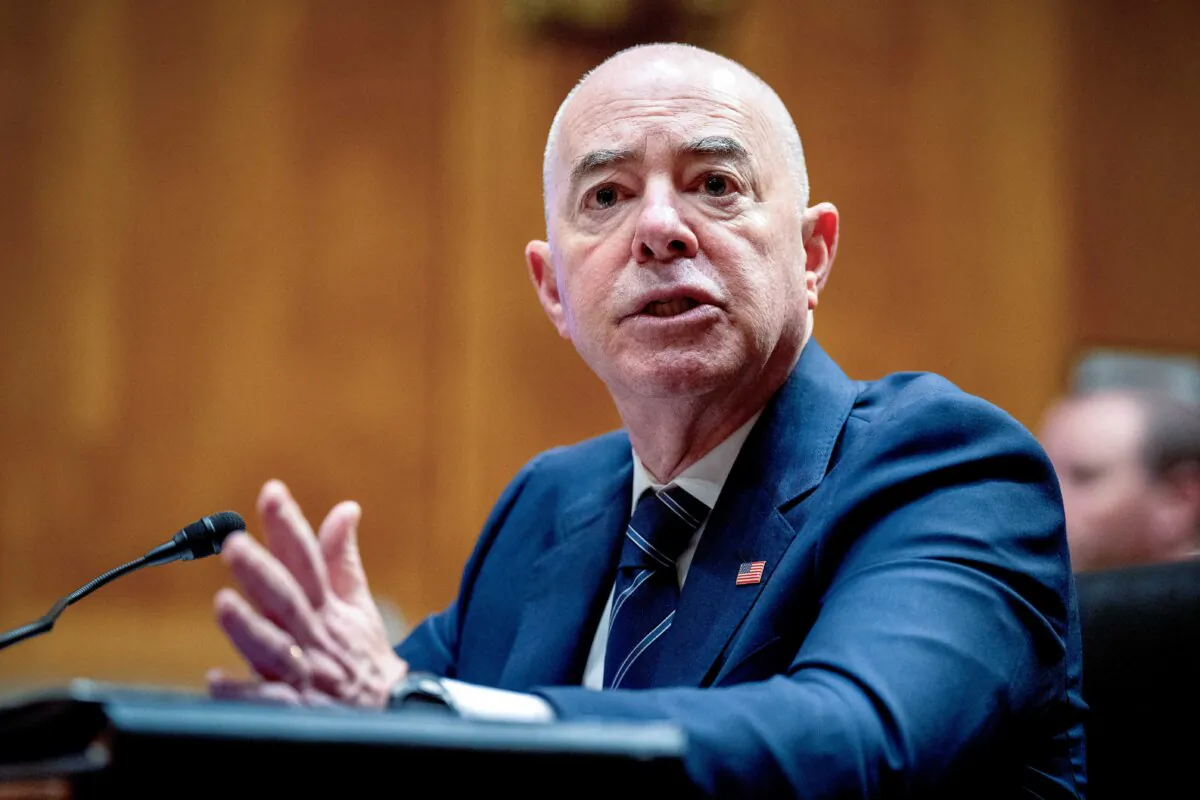 Homeland Security Secretary Alejandro Mayorkas speaks on Capitol Hill on April 18, 2024. (Andrew Harnik/Getty Images)
