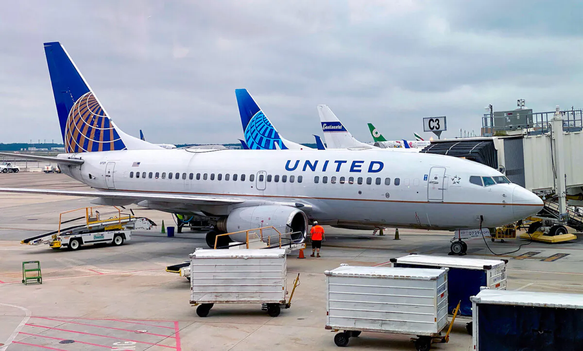 A United Airlines plane at a gate at George Bush Intercontinental Airport in Houston on Oct. 7, 2020. (Daniel Slim/AFP via Getty Images)