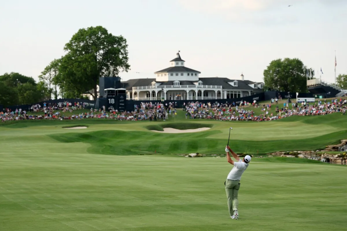 Scottie Scheffler of the United States plays an approach shot on the 18th hole during the first round of the 2024 PGA Championship in Louisville, Kentucky, on May 17, 2024. (Patrick Smith/Getty Images)
