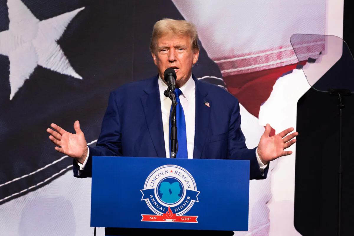 Republican presidential candidate former President Donald Trump speaks to guests at the annual Lincoln Reagan Dinner hosted by the Minnesota Republican party in St. Paul, Minn., on May 17, 2024.  (Scott Olson/Getty Images)
