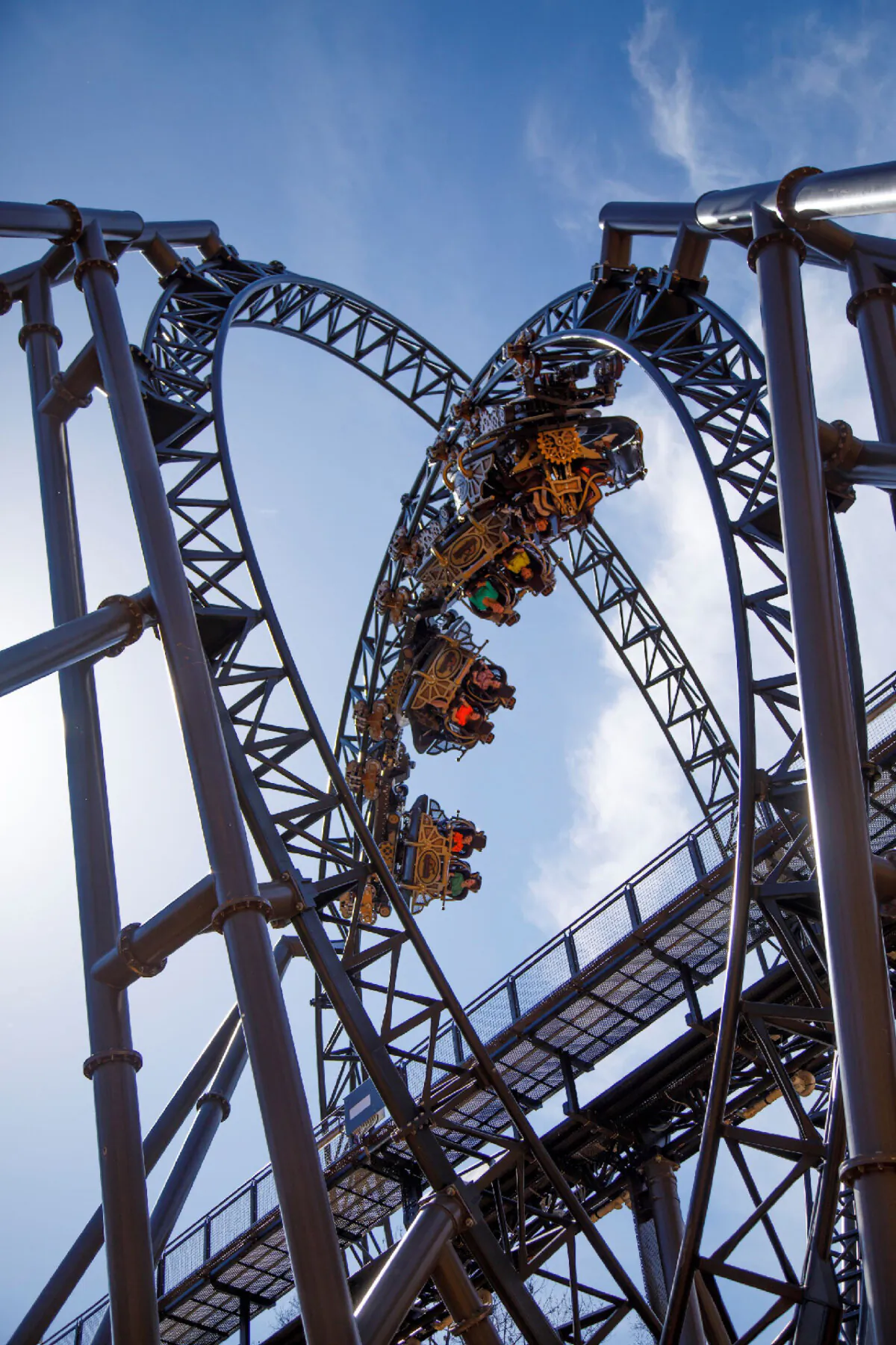 Riders defy gravity on Silver Dollar City's Time Traveler, touted as the world's fastest, tallest and steepest spinning coaster, in Branson, Missouri. (Photo courtesy of Silver Dollar City)