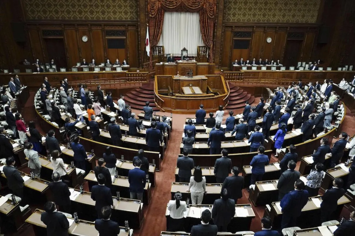 Japan’s lawmakers pass a revision to the country’s civil code that will allow divorced parents the option of joint child custody, at the parliament in Tokyo, on May 17, 2024. (Kyodo News via AP)
