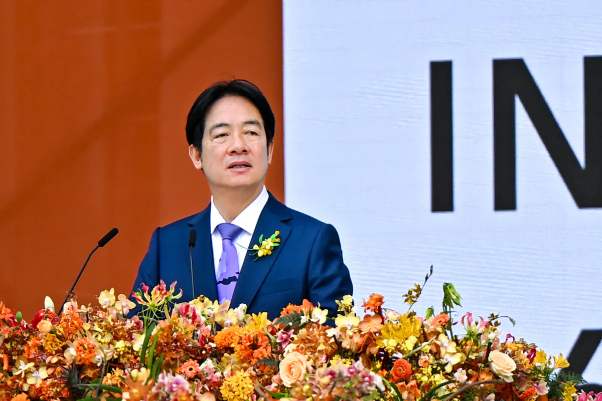 Taiwan's President Lai Ching-te delivers his inaugural speech after being sworn into office during the inauguration ceremony at the Presidential Office Building in Taipei on May 20, 2024. (Sung Pi-lung/The Epoch Times)