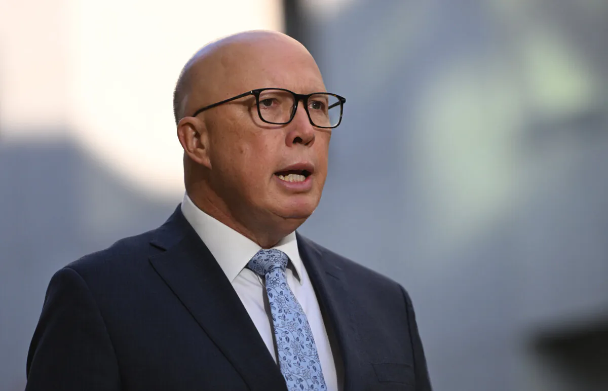 Australia's Opposition Leader Peter Dutton during media interviews at Parliament House in Canberra, Australia, on May 15, 2024. (Tracey Nearmy/Getty Images)