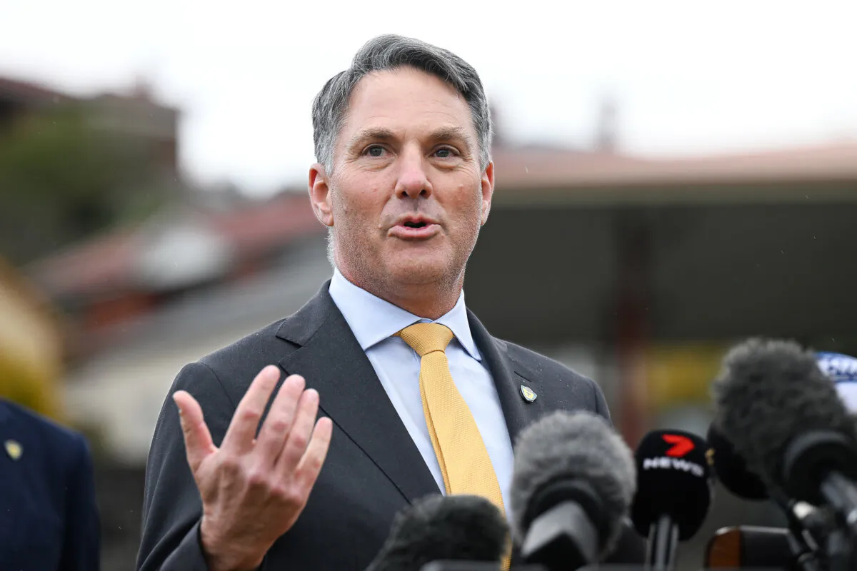Deputy PM Richard Marles speaks to the media in Tasmania, Australia, on May 3, 2023. (Steve Bell/Getty Images)