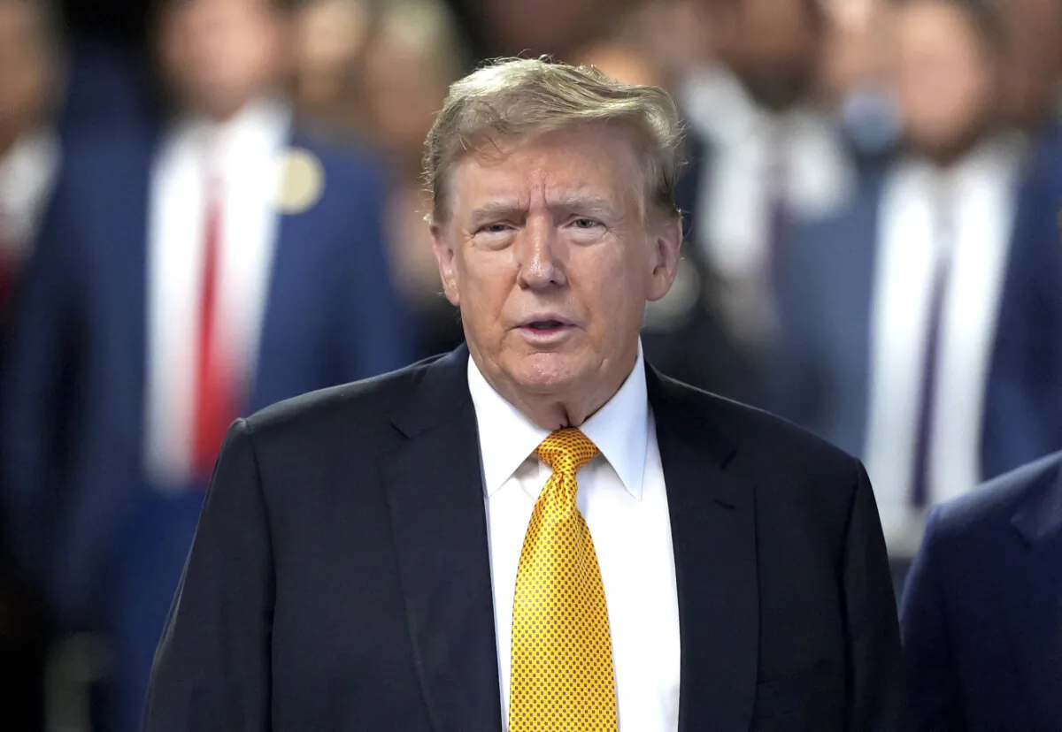 Former President Donald Trump arrives for his trial for allegedly covering up hush money payments at Manhattan Criminal Court in New York City on May 21, 2024. (Curtis Means-Pool/Getty Images)