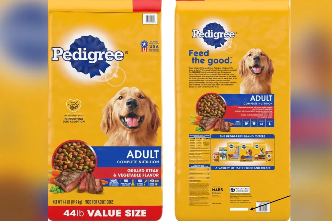 Package of PEDIGREE® Adult Complete Nutrition Grilled Steak & Vegetable Flavor Dry Dog Food. (FDA)