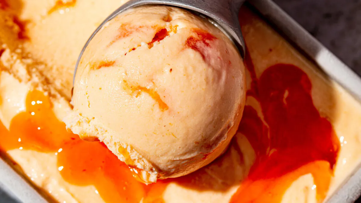 Jammy ribbons of peach ripple add punches of color and flavor. (America's Test Kitchen/TNS)