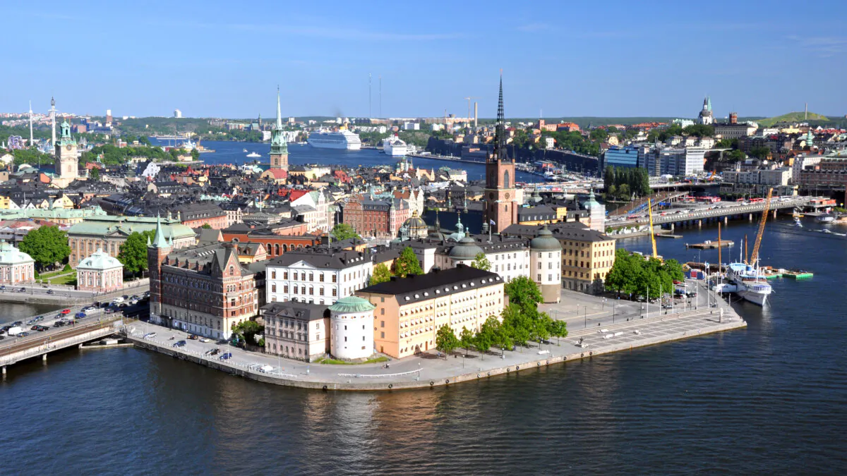 The reward for climbing the 348-foot-tall City Hall tower is a classic Stockholm view of the historic quarter of Gamla Stan, with the rest of the green and watery city spread out around it. (Cameron Hewitt, Rick Steves’ Europe)
