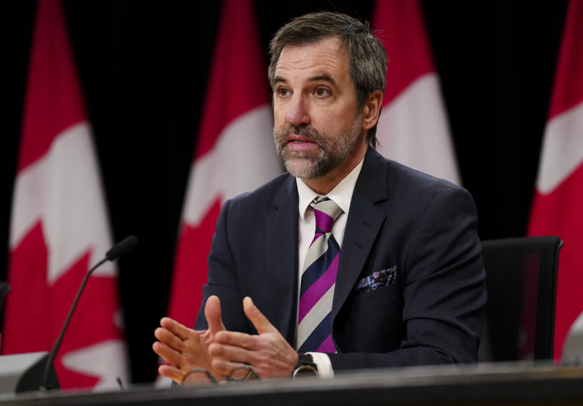 Then-Minister of Environment and Climate Change Steven Guilbeault speaks during a press conference at the National Press Theatre in Ottawa on May 7, 2024. (The Canadian Press/Sean Kilpatrick)