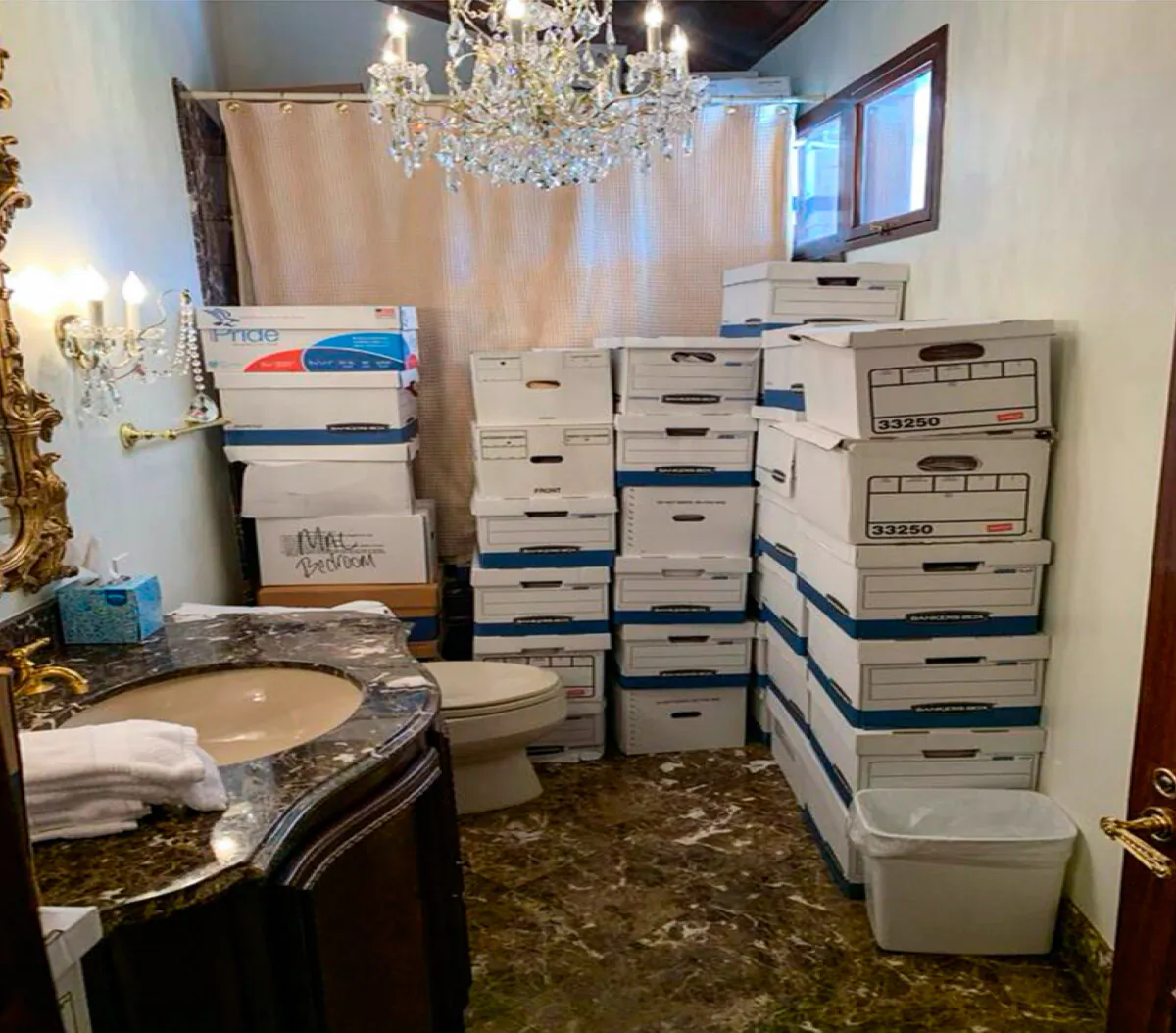 This image, contained in the indictment against former President Donald Trump, shows boxes of records stored in a bathroom at President Trump's Mar-a-Lago estate in Palm Beach, Fla. (Department of Justice via AP)
Jack Phillips)