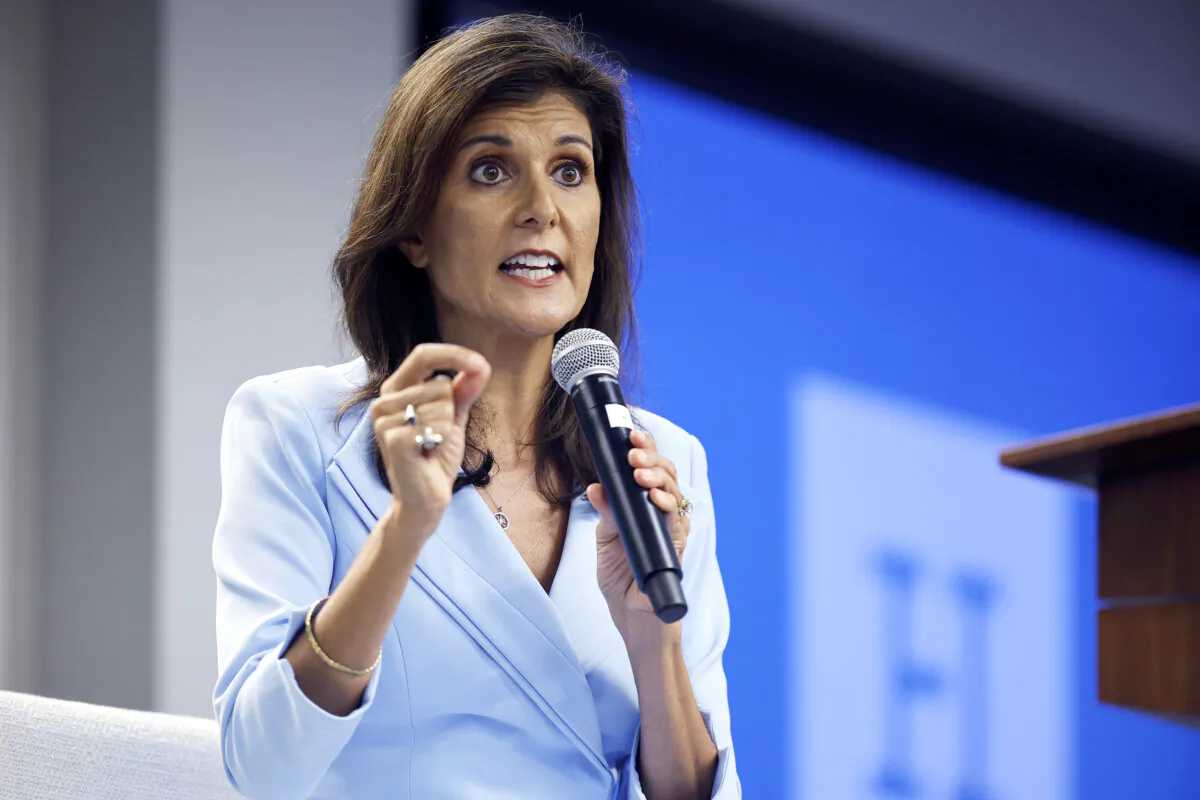 Former U.S. Ambassador to the U.N. Nikki Haley announces that she would vote for former President Donald Trump during an event at the Hudson Institute in Washington on May 22, 2024. (Chip Somodevilla/Getty Images)