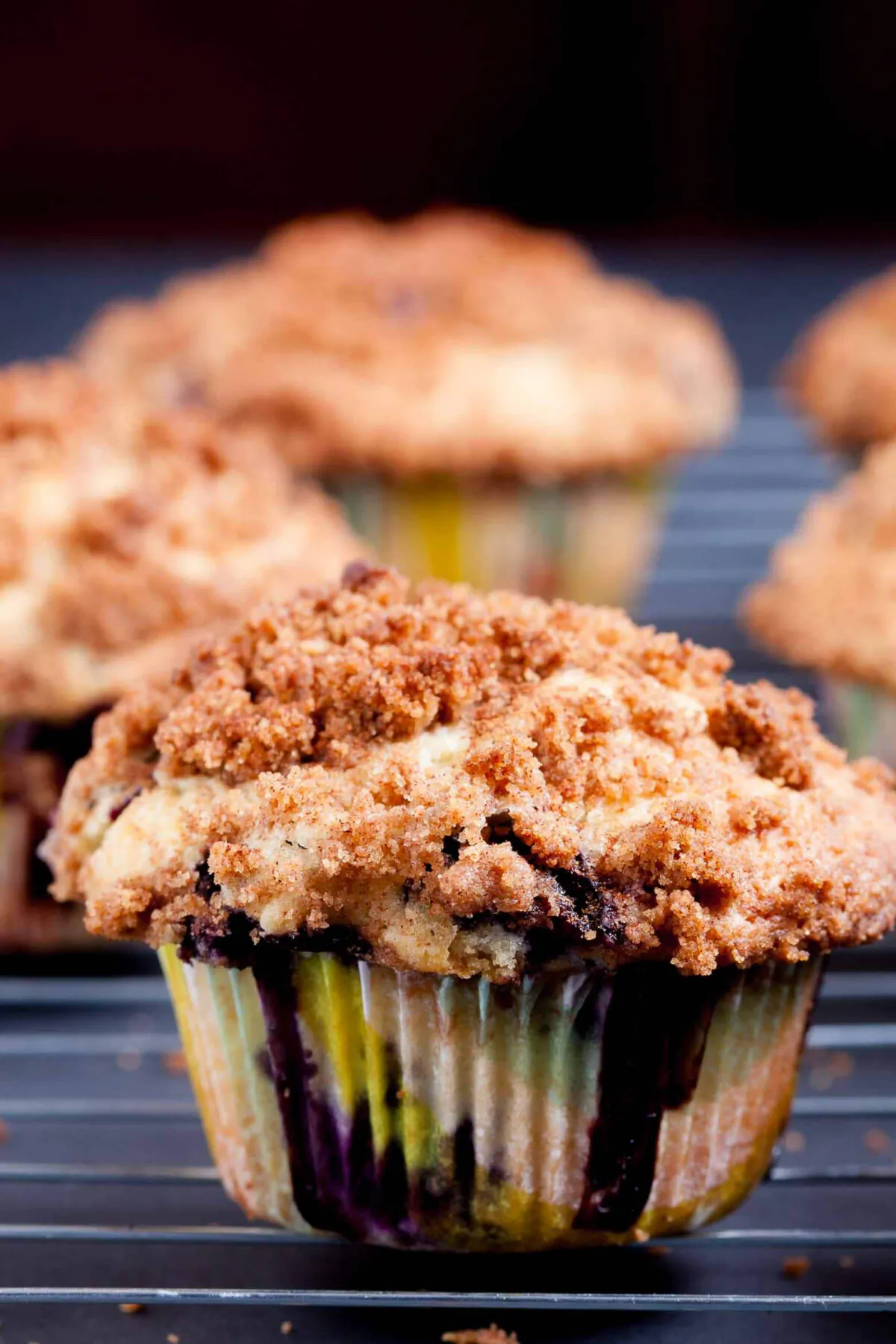 These Blueberry Muffins are as good, if not better, than the ones you'd get at a bakery. They are bursting with fresh berries, tender and moist, and topped with a crunchy streusel. (Courtesy of Amy Dong)