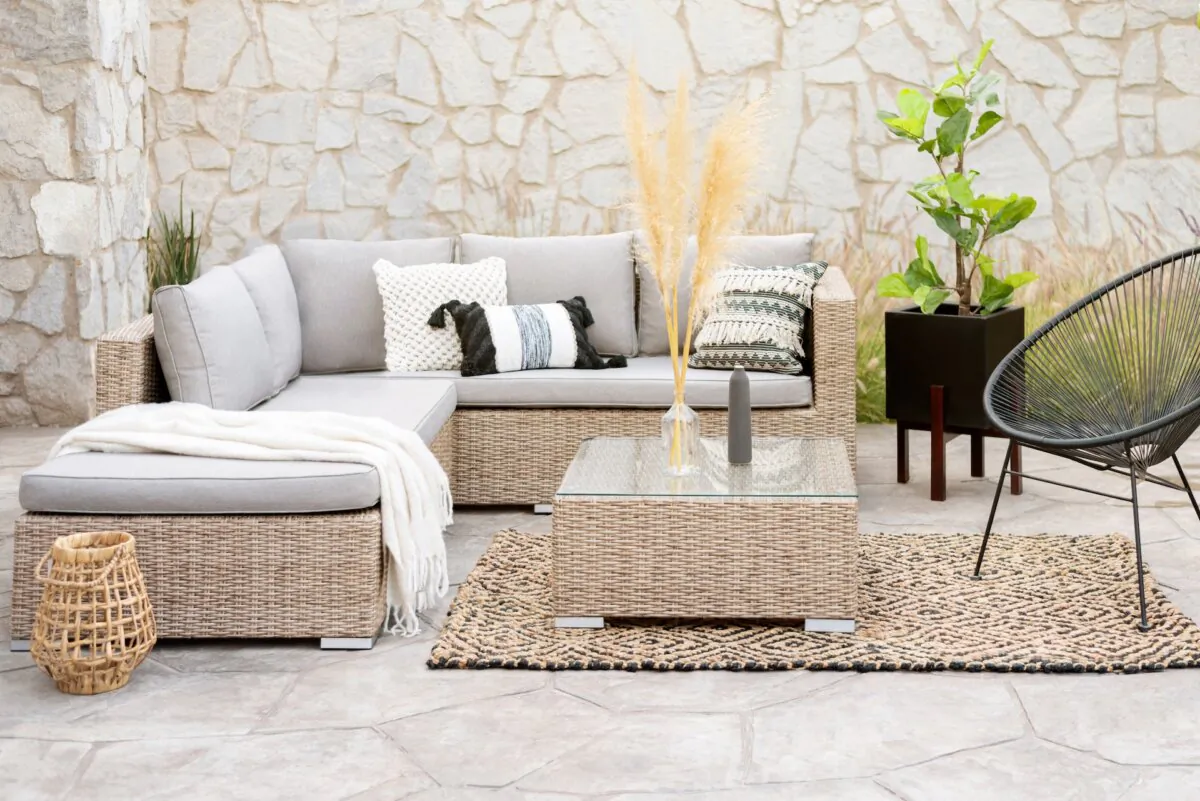 If you already have a concrete patio, you can install ceramic tiles in thinset adhesive over the concrete slab to dress it up. (Danielcc/Shutterstock)