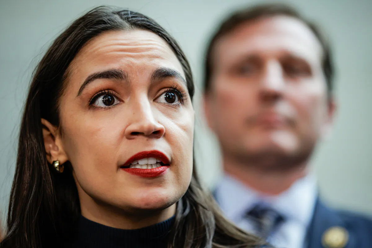 Rep. Alexandria Ocasio-Cortez (D-N.Y.) in the O’Neill House Office Building in Washington, on Feb. 28, 2024. (Samuel Corum/Getty Images)