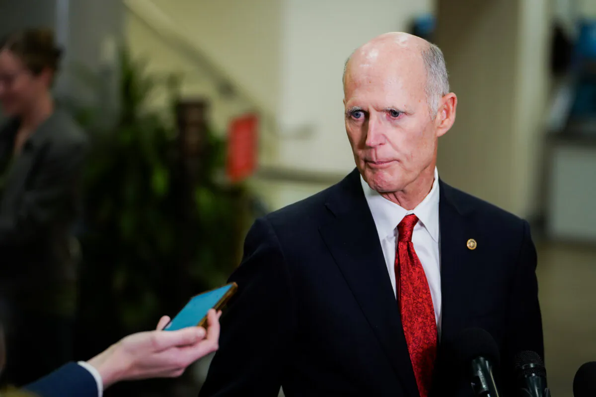Sen. Rick Scott (R-Fla.) speaks during a press conference in the U.S. Capitol in Washington on July 11, 2023. (Madalina Vasiliu/The Epoch Times)
