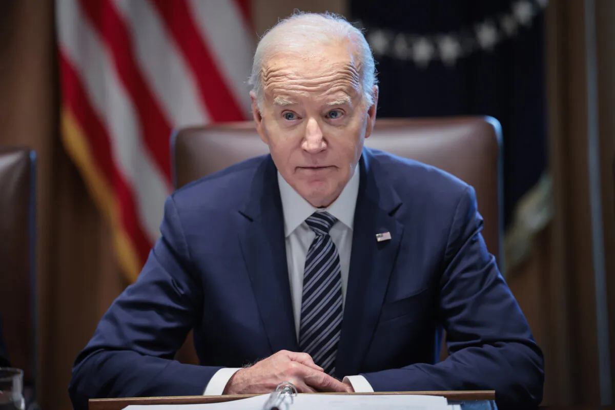 President Joe Biden delivers remarks while meeting with the Joint Chiefs and Combatant Commanders in the Cabinet Room of the White House in Washington on May 15, 2024. (Win McNamee/Getty Images)