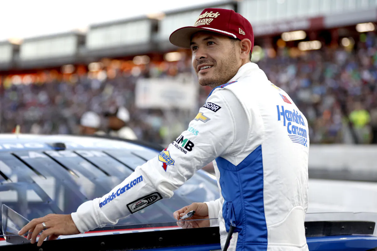 Kyle Larson, driver of the #5 HendrickCars.com Chevrolet, waits on the grid prior to the NASCAR Cup Series All-Star Race at North Wilkesboro Speedway in North Wilkesboro, North Carolina on May 19, 2024. (Sean Gardner/Getty Images)