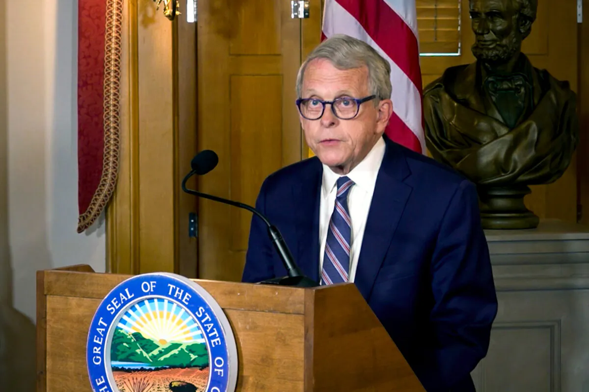 Ohio Gov. Mike DeWine speaks, Thursday, May 23, 2024 in Columbus, Ohio. Gov. Mike DeWine said Thursday that he is calling a special session of the General Assembly next week to pass legislation ensuring President Joe Biden is on the state's 2024 ballot. (AP Photo/Patrick Orsagos)