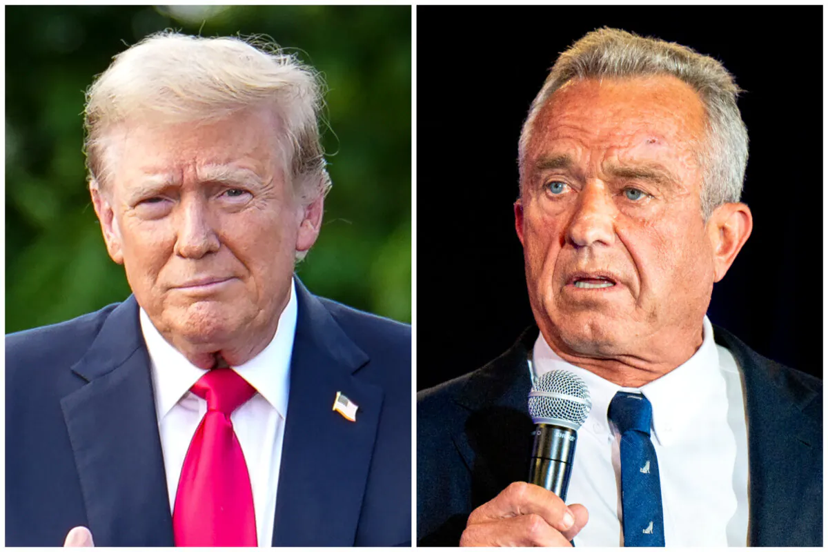 (Left) Former President Donald Trump holds a rally in the South Bronx in New York City, on May 23, 2024. (Right) Independent presidential candidate Robert F. Kennedy Jr. speaks at a rally at Brazos Hall in Austin, Texas, on May 13, 2024. (Samira Bouaou/The Epoch Times; Brandon Bell/Getty Images)