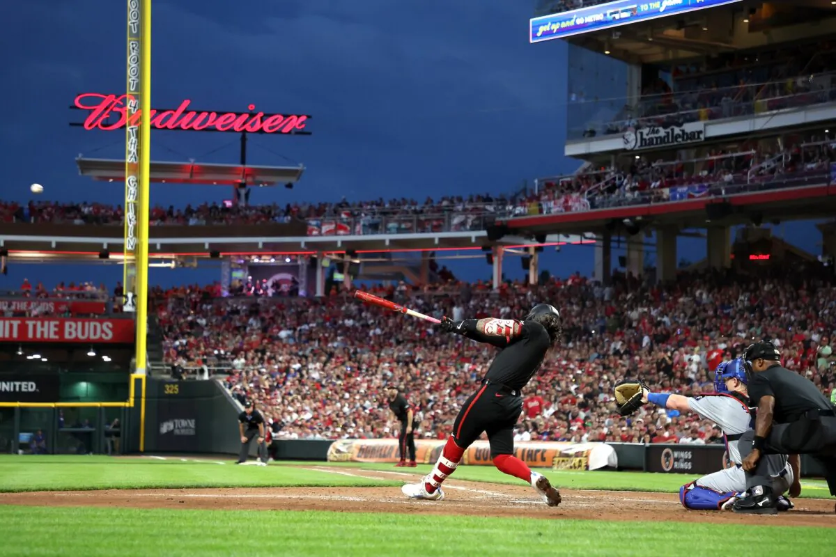 Jonathan India (6) of the Cincinnati Reds hits a grand slam in the fifth inning of the game against the Los Angeles Dodgers at Great American Ball Park in Cincinnati on May 24, 2024. (Kirk Irwin/Getty Images)