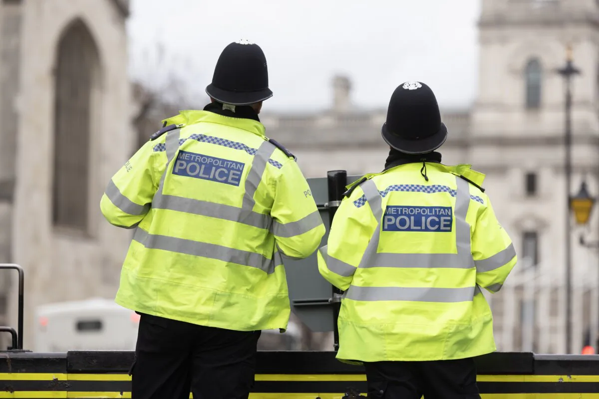 Metropolitan Police officers outside the Houses of Parliament in London on March 21, 2023. (Dan Kitwood/Getty Images)