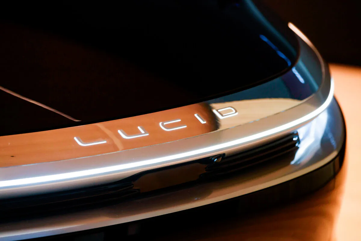 A Lucid Air Grand Touring electric luxury car is displayed at the Lucid Motors Inc. studio and service center in Beverly Hills, Calif., on Feb. 25, 2021. (Patrick T. Fallon/AFP via Getty Images)