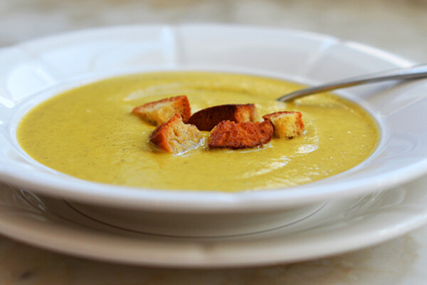 Broccoli and Gruyère Soup With Homemade Croutons