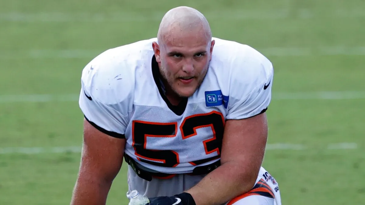 Billy Price #53 of the Cincinnati Bengals looks on during training camp workouts on the practice field at Paul Brown Stadium in Cincinnati, Ohio, on Aug. 23, 2020. (Joe Robbins/Getty Images)