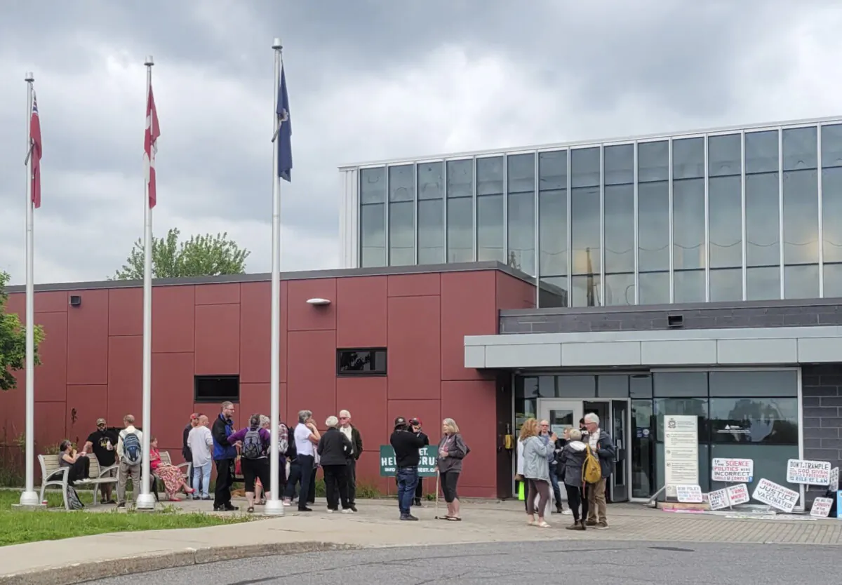 Spectators gather at the disciplinary hearing for Ottawa Police Service Detective Helen Grus continues in Stittsville on May 27, 2024. (Matthew Horwood/The Epoch Times)