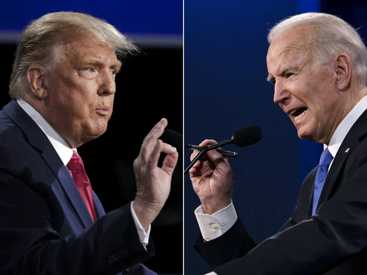 President Donald Trump (L) and Democratic presidential candidate Joe Biden during the final presidential debate at Belmont University in Nashville, Tenn., on Oct. 22, 2020. (Brendan Smialowski and Jim Watson/AFP via Getty Images)