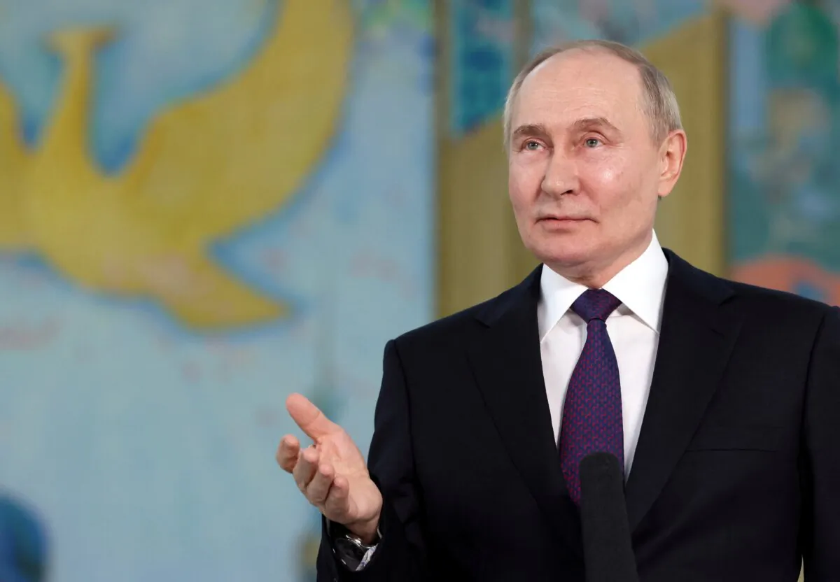 Russian President Vladimir Putin speaks during a press conference in Tashkent, Uzbekistan, on May 28, 2024. (Sputnik/Mikhail Metzel/Pool via Reuters)