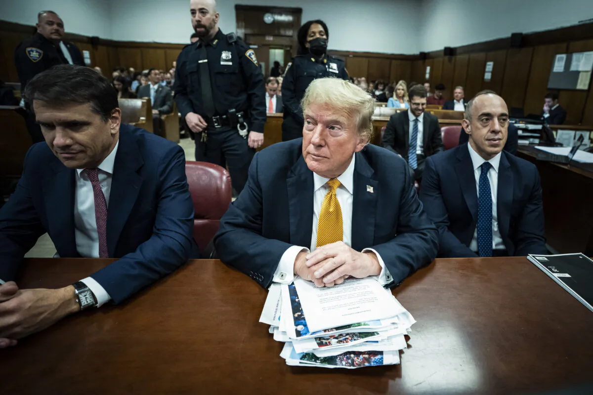 Former President Donald Trump with attorneys Todd Blanche and Emil Bove at Manhattan Criminal Court on May 29, 2024 in New York City. (Jabin Botsford-Pool/Getty Images)