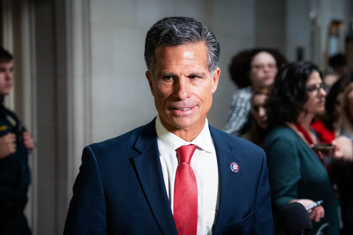 Rep. Dan Meuser (R-Pa.) speaks with reporters before the House Republicans meeting securing the GOP nomination for House Speaker in Washington on Oct. 11, 2023. (Madalina Vasiliu/The Epoch Times)