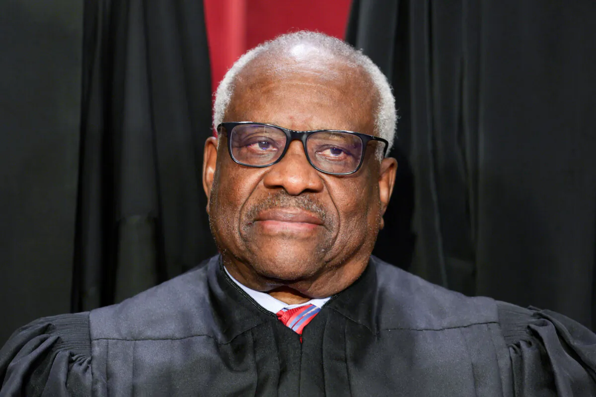 Supreme Court Associate Justice Clarence Thomas poses for an official portrait in the East Conference Room of the Supreme Court building in Washington on Oct. 7, 2022. (Alex Wong/Getty Images)