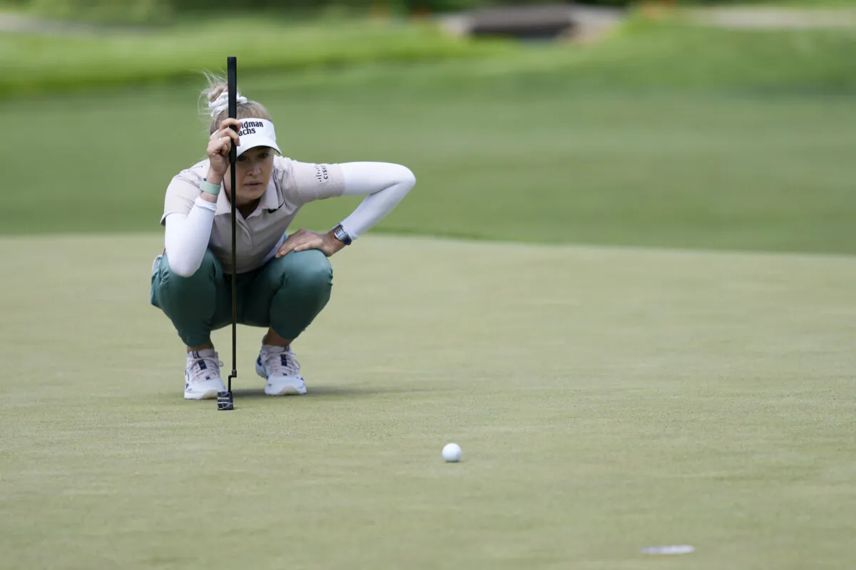 Nelly Korda measures her putt on the fourth green during the first round of the U.S. Women's Open golf tournament in Lancaster, Pa. on May 30, 2024. (Matt Rourke/AP Photo)