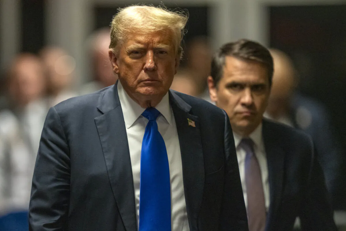 Former President Donald Trump walks to go speak to the media after being found guilty following his trial at Manhattan Criminal Court in New York City on May 30, 2024. (Steven Hirsch-Pool/Getty Images)
