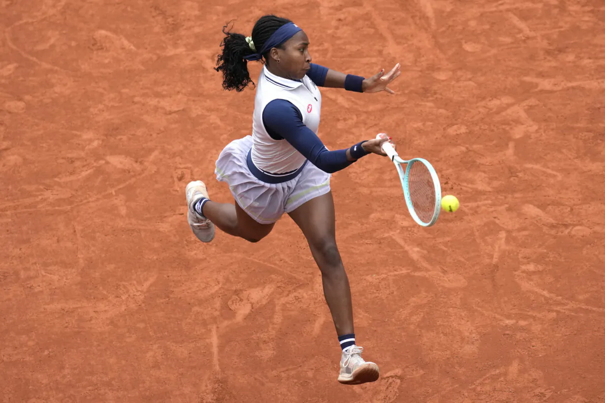 Coco Gauff of the United States plays a shot against Ukraine's Dayana Yastremska during their third round match of the French Open tennis tournament in Paris on May 31, 2024. (Christophe Ena/AP Photo)