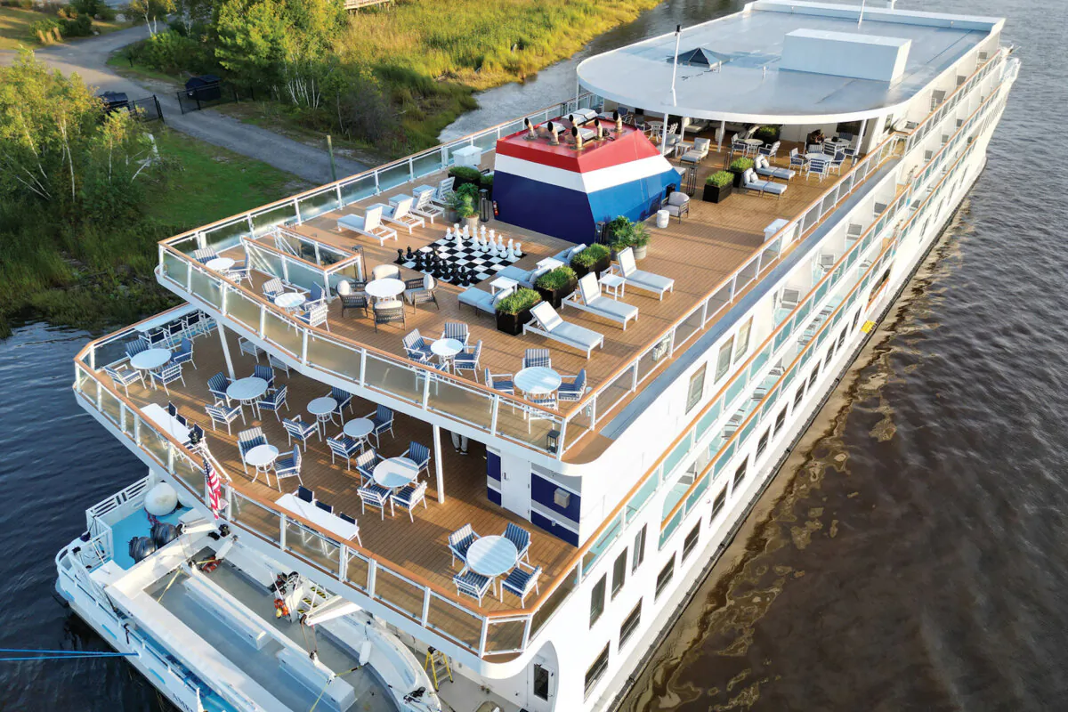 The sun deck on the American Eagle is the site of many good times while passengers are on an American Cruise Line Historic South and Golden Isles Intra-Coastal Waterway Cruise. (American Cruise Lines)