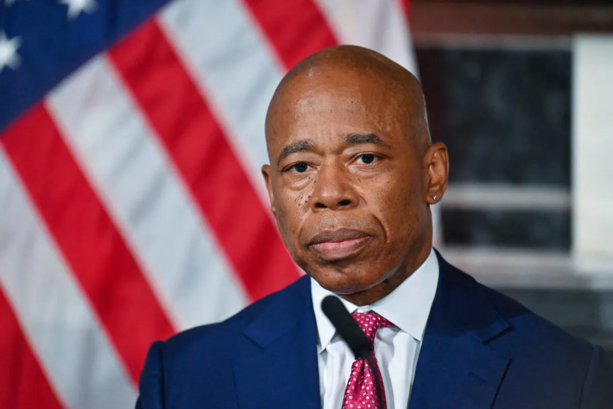 New York Mayor Eric Adams speaks during his weekly press conference at New York City Hall, on Nov. 14, 2023. (Angela Weiss/AFP via Getty Images)