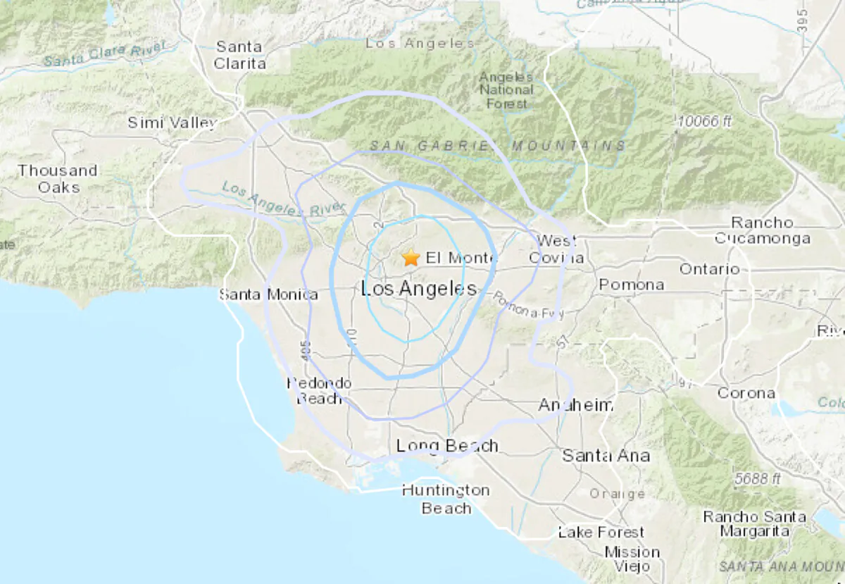 A magnitude-3.5 earthquake briefly jostled the La Crescenta area in Southern California, about 2.3 miles southwest of South Pasadena, on June 2, 2024. (U.S. Geological Survey/Screenshot via The Epoch Times).