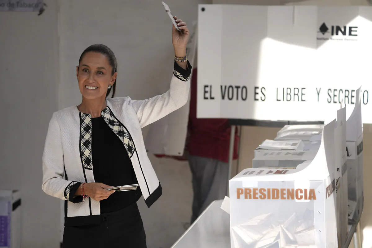 Presidential candidate Claudia Sheinbaum of ''Sigamos Haciendo Historia'' coalition casts her vote during the presidential elections at Alcaldia Tlalpan, in Mexico City, on June 2, 2024. (Cristopher Rogel Blanquet/Getty Images)