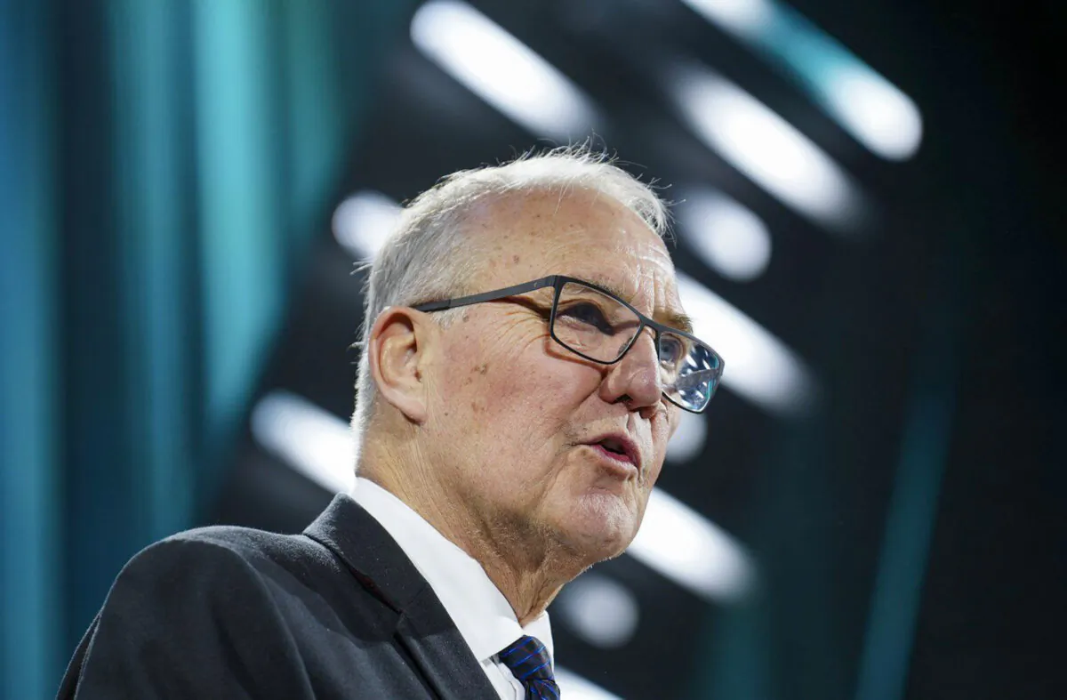 National Defence Minister Bill Blair delivers a keynote address at the Canadian Association of Defence and Security Industries annual defence industry trade show CANSEC in Ottawa on May 29, 2024. (The Canadian Press/Sean Kilpatrick)
